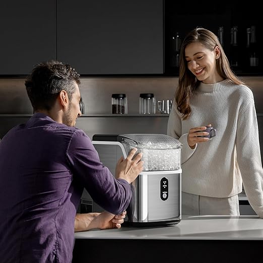 Nugget Ice Makers Countertop,Portable Ice Machine with Crushed Ice, 35lbs/Day,Self-Cleaning,One-Click Operation for Home Use(Silver)
