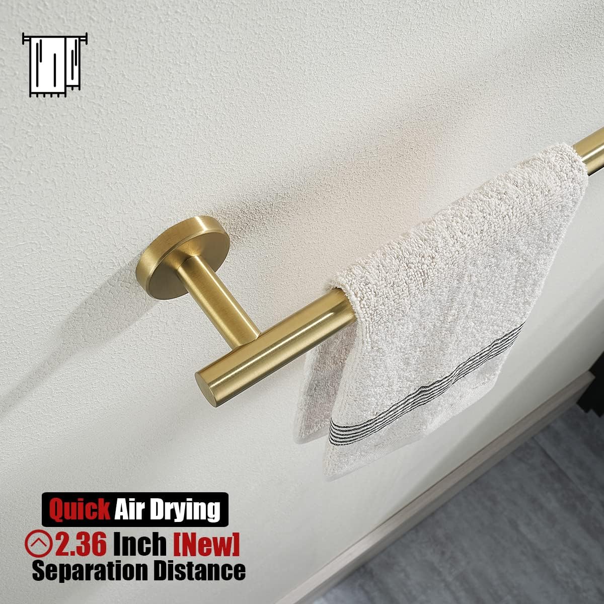 JQK Towel Bar Brushed Gold, 20.5 Inch 304 Stainless Steel Thicken 0.8mm Towel Rack Bathroom, Towel Holder Wall Mount, Useable Length 18 Inch 2 Pack, TB110L18-BG-P2