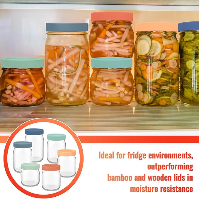 Teenyyou 6 Pcs Silicone Wide Mouth Lieds for Mason Jar Thickened Leakproof Lid for 70 mm All Wide Mouth Mason Jars, Reusable Large Canning Jar Caps Christmas Housewarming Gift (Vintage Color)