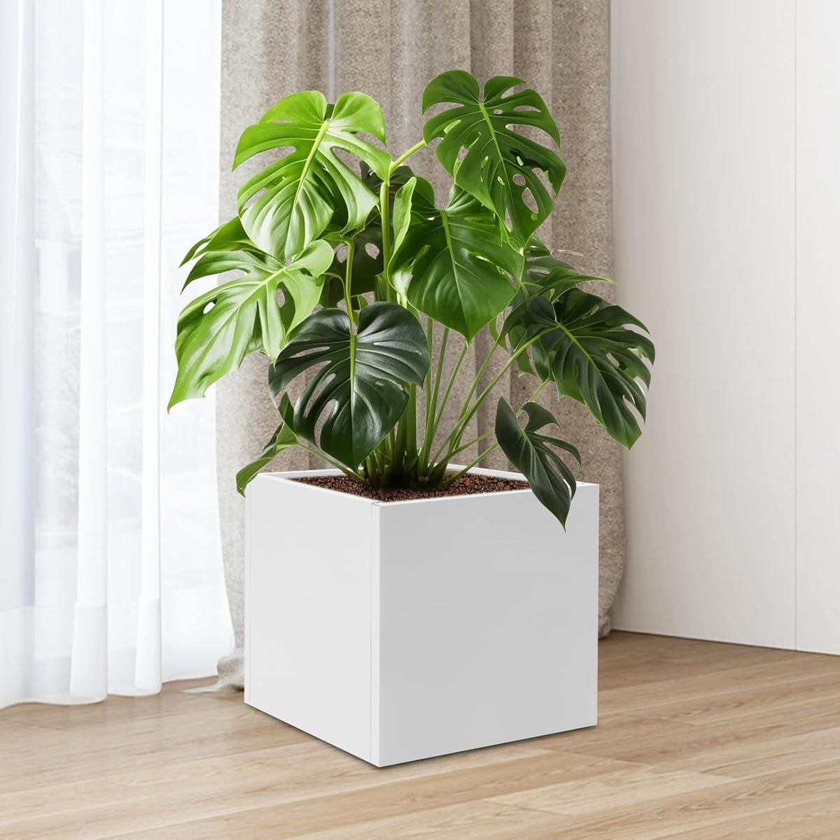 20" L x20 W x20 H Metal Flower Boxes Planter Boxes Outdoor Raised Garden Bed Indoor Outdoor Planting Bed White Square Planter Box for Patios Lawn Yard Decor Storage