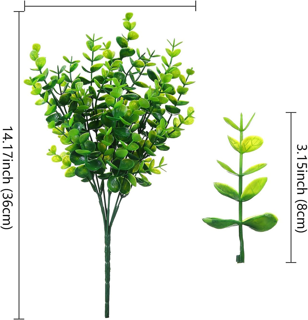 Artificial Plants Flowers Grass Shrubs 8 Pack No Fade Faux Plastic Flowers Outdoor for Farmhouse Garden Porch Patio Indoor Wedding Decoration Greenery Fake Plants uv Resistant (1#Green)