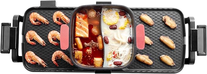 VEVOR Hot Pot with Grill, 2300W 2-in-1 Electric Smokeless Grill and Hot Pot, Removable Shabu-shabu Hotpot with Non-stick Pan, Separate Dual Temperature Control, Indoor Korean BBQ for 1-6 People