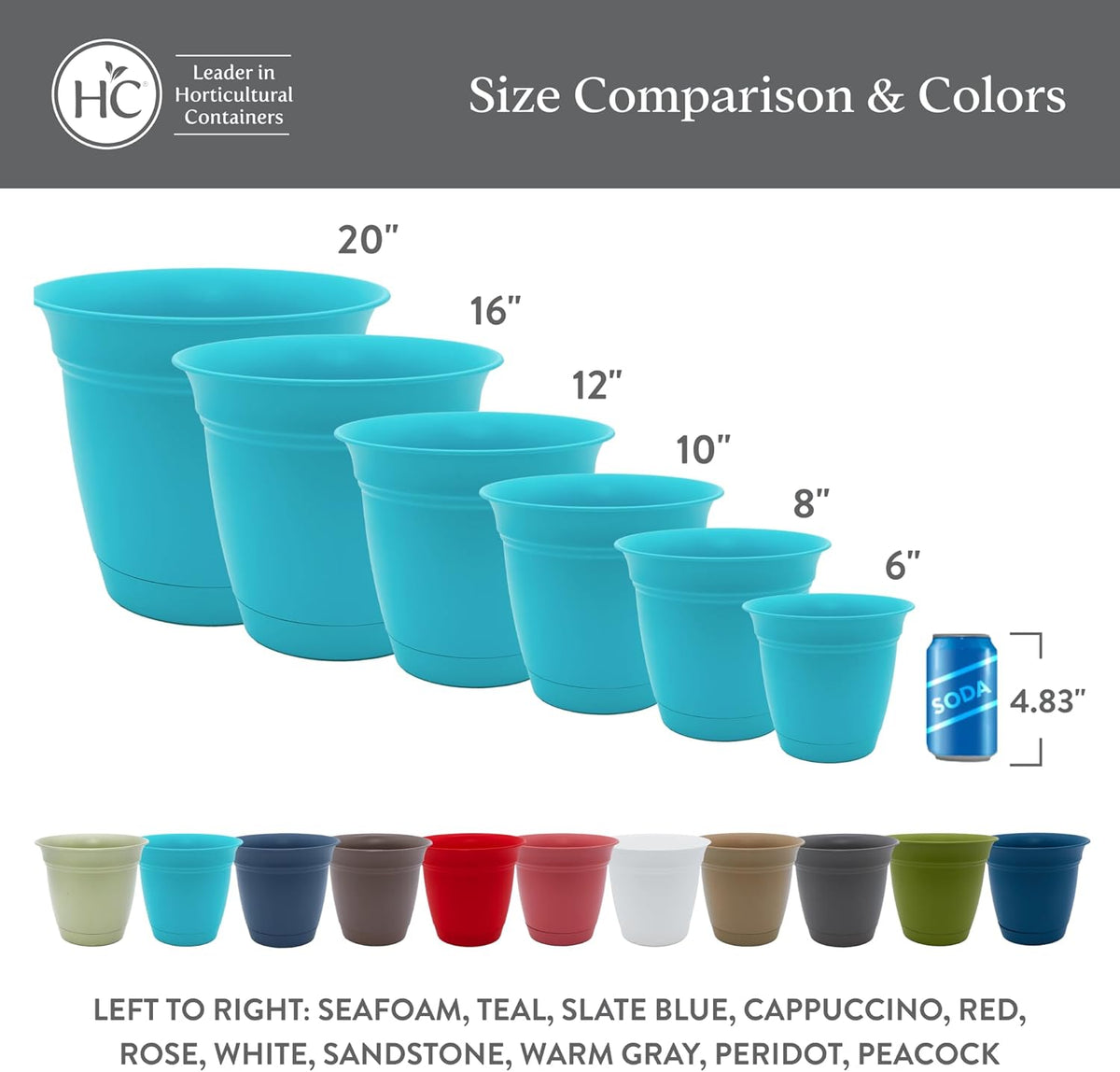 The HC Companies Eclipse Round Planter with Saucer - Outdoor & Indoor Plant Pot with Drainage Holes - Lightweight, UV-Resistant Plastic Pots for Plants, Flowers & Herbs (6" Red, Pack of 1)