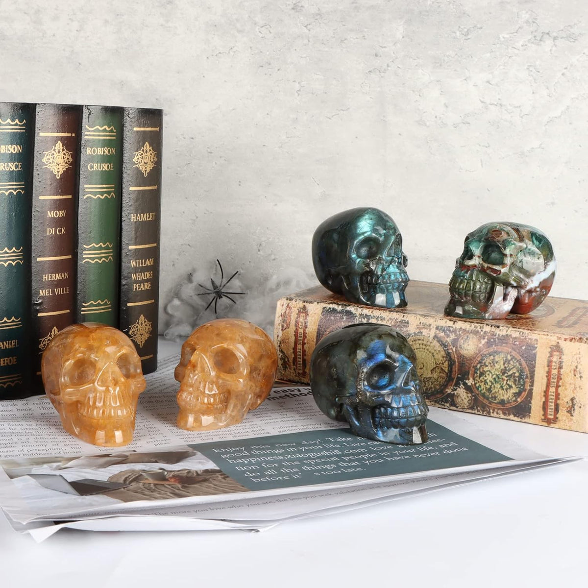 3" Labradorite Crystal Skull Figurine Decor Healing Stones Carved Luminous Stone Skull Head Statue Sculpture Ornaments