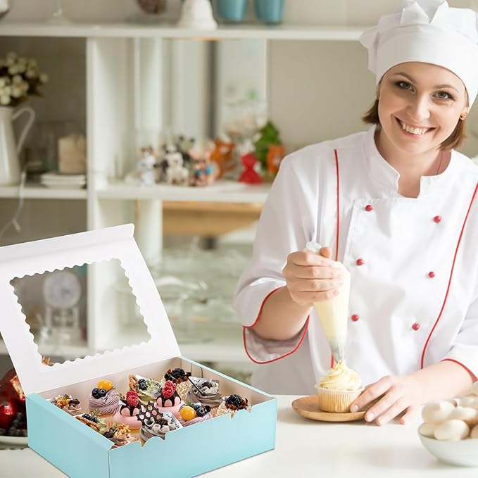 Hoewina 6PCS Cupcake Boxes - Hold 12 Count Cupcake Containers with Window, Food Grade Cupcake Holder Easy Transport and Presentation - Ideal for Cupcakes, Desserts, and More (Baby Blue)