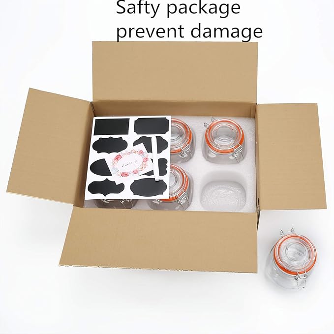 25 oz Glass Jars With Airtight Lids And Leak Proof Rubber Gasket,Wide Mouth Mason Jars With Hinged Lids For Kitchen Canisters 750ml, Glass Storage Containers 6 Pack