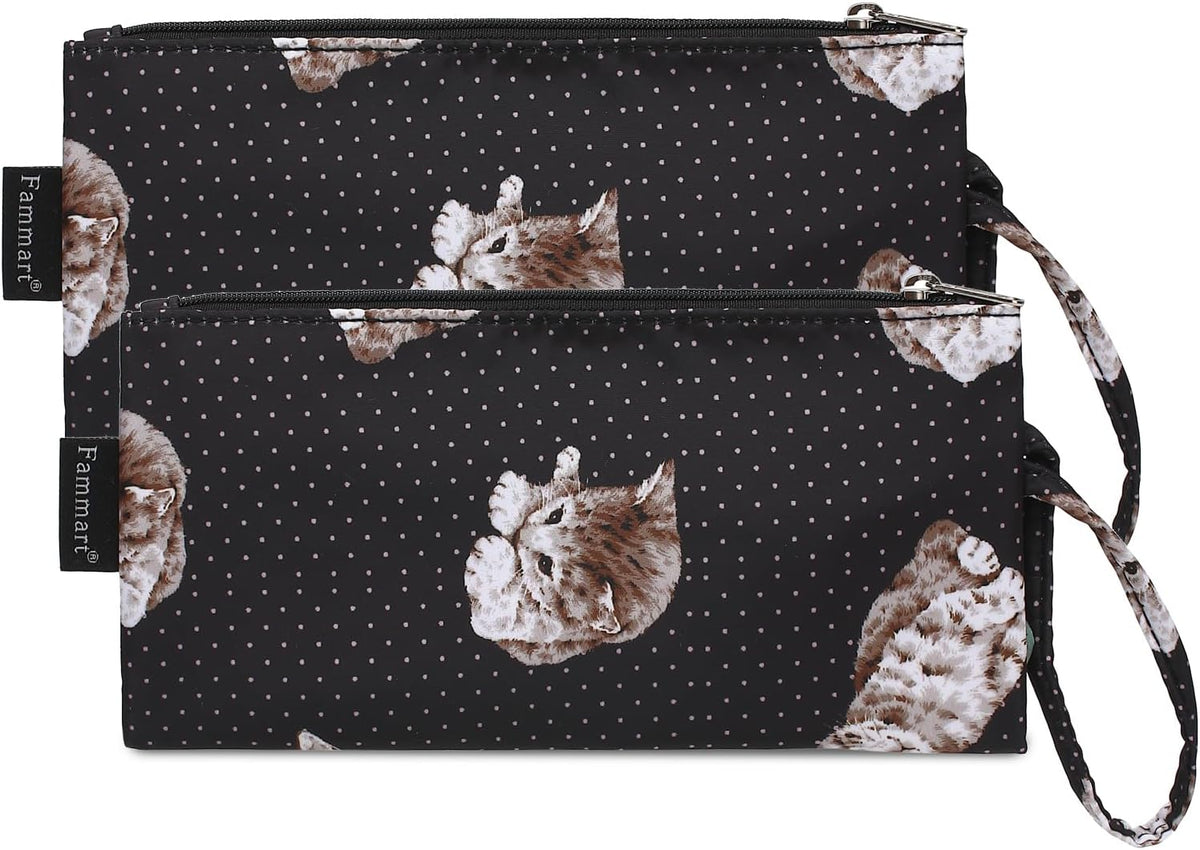 Reusable Sandwich Bag/Snack Bag for Kids & Adults, Dual Layer Lunch Bag with Handle, Washable, Food Safe, BPA Free (2-Pack, Dot&Cat)