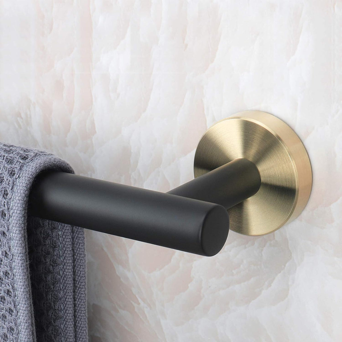 NearMoon Bath Towel Bar, Bath Accessories Thicken Stainless Steel Shower Towel Rack for Bathroom, Towel Holder Wall Mounted (1 Pack, Matte Black & Gold, 12 Inch)