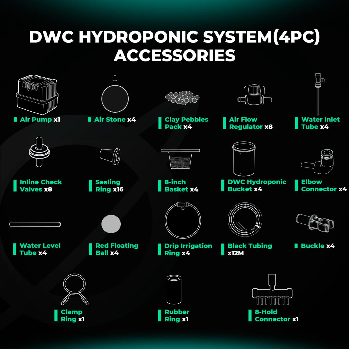 MARS HYDRO DWC Hydroponics Grow System 5 Gallon Deep Water Culture with Recirculating Drip Garden System 11W Air Pump, Multi-Purpose Air Hose, Air Stone, 4 Buckets and Top Drip Kit