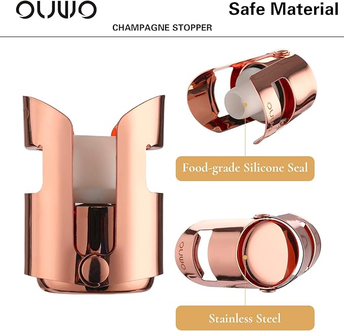 Champagne Sealer Stopper 6 Pack Stainless Steel Sparkling Wine Bottle Stoppers,Leak-Proof Bubble Retaining Saver,Suitable for Champagne Prosecco Cava and Sparkling (Rosegold)