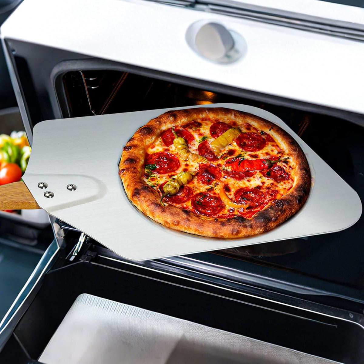 Skyflame Kitchen Supply Aluminum Pizza Peel with Wooden Handle 12 Inch x 14 Inch, Pizza Paddle for Baking Homemade Pizza Bread