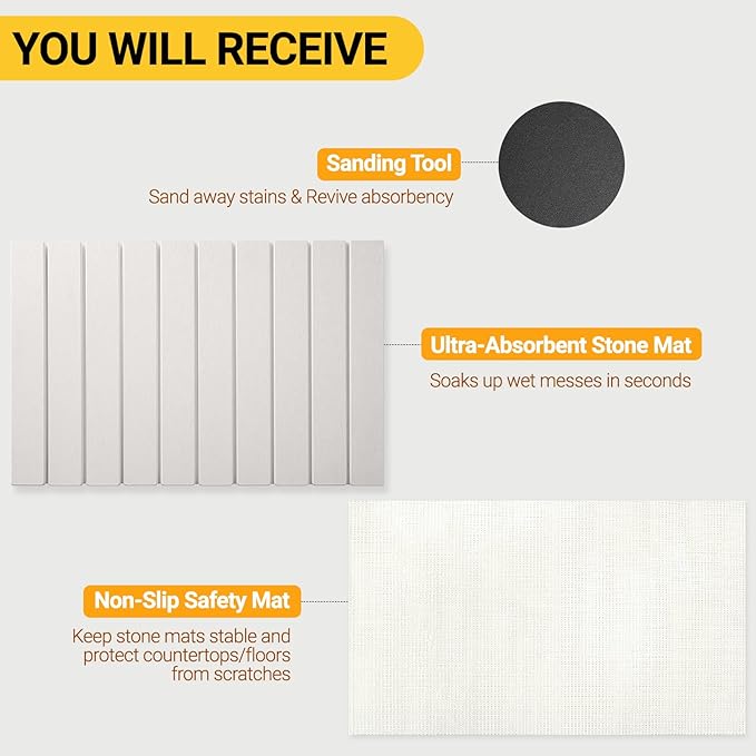Large Stone Dish Drying Mat for Kitchen Counter - 23"x 15" Super Absorbent Diatomaceous Earth Fast Drying Mat - Collapsible, Easy-to-Clean, Minimalist Design