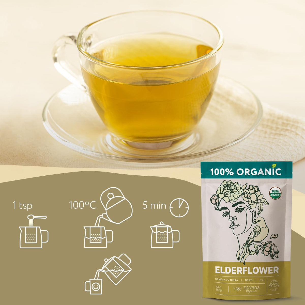 Super Value Pack 5 LB - Organic Elderflower Tea - Respiratory Health Tea, Immune Support - Allergy Relief
