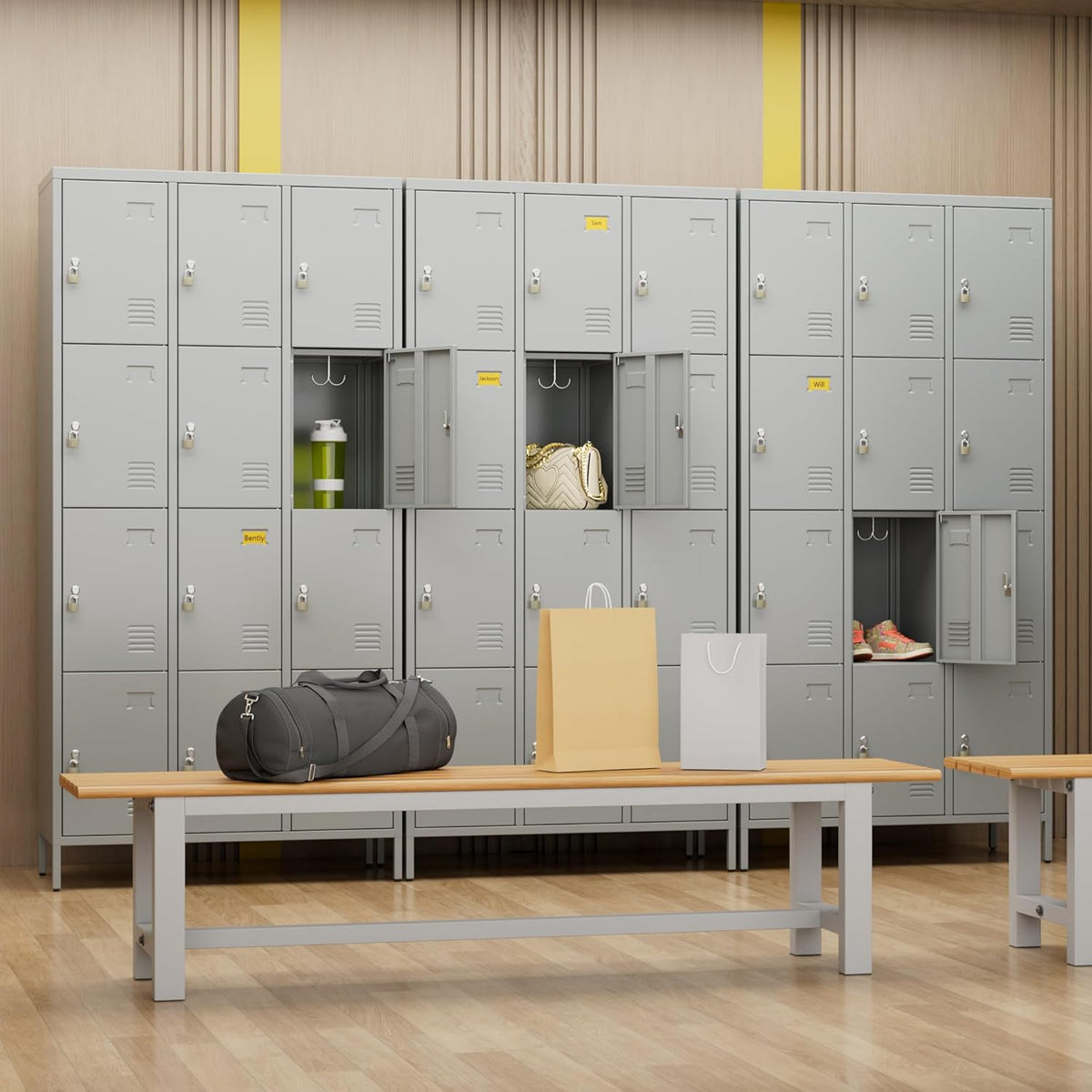 12 Doors Metal Storage Locker, 72" H Employees Lockers Storage Cabinet with 12 Hooks for Home, Office, Gym, School, Assembly Required, Light Gray
