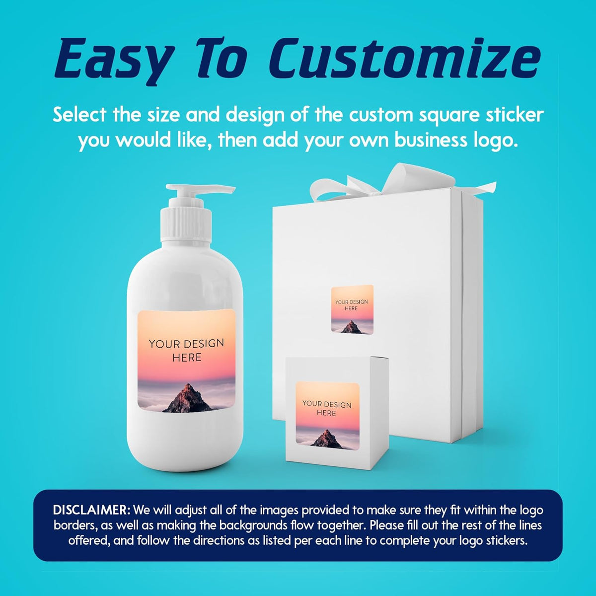 100 Custom Vinyl Stickers - Upload Your own Image, Text, Design, Logo - Personalized Logo Labels for Handmade, Packaging, Bottle, Jars, Candle, Brand Stickers (Mountain, 5x5 Square)