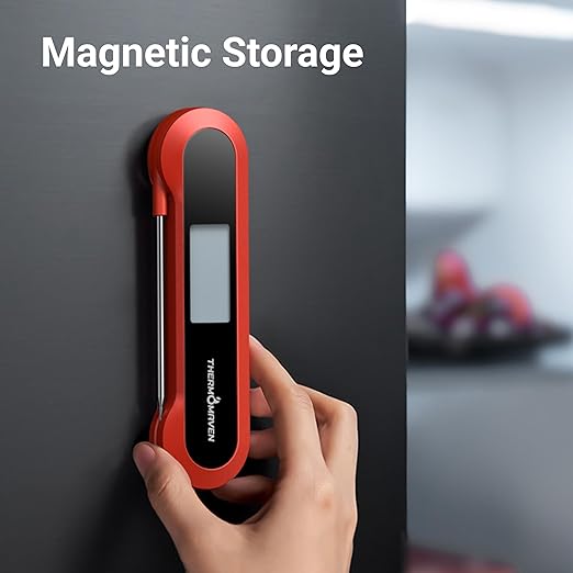 Professional 0.5 Sec Instant Read Meat Thermometer Digital, NIST Certified ยฑ0.5โ Accuracy, Auto Rotate Large LCD Display, 100% Waterproof Cooking Thermometer for Baking Grill BBQ Smoker Oven, Red