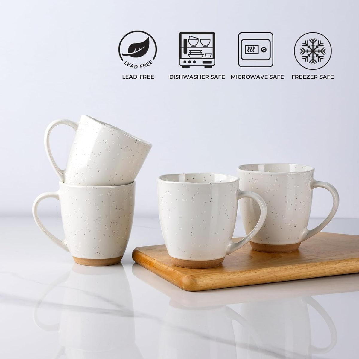 AmorArc 12oz Ceramic Coffee Mugs set of 6, Stylish Coffee Mugs with Rustic Terracotta Underside for Latte/Cappuccino/Milk/Cocoa, Dishwasher&Microwave Safe, Light Beige