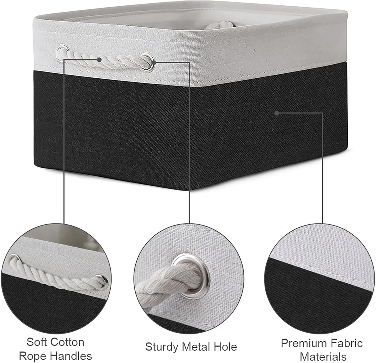 TheWarmHome Storage Bins for Shelves - 1 Pack 13.8x9.7x6.7 inch Storage Basket for Organizing for Closet Organizer Cubes Laundry Cloth Nursery (White & Black)