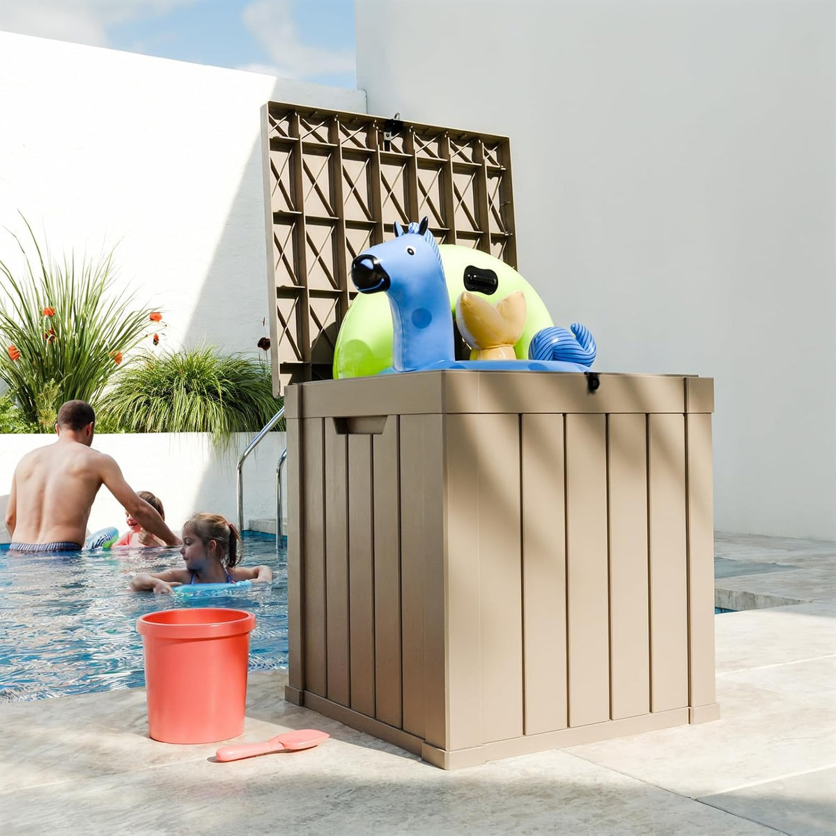 50 Gallon Outdoor Storage Box – Waterproof Deck Box for Garden & Patio,Light Brown