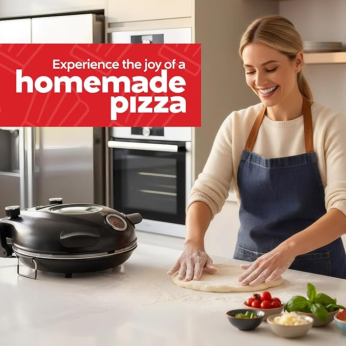 MisterChef Electric Pizza Oven Indoor, 12 Inch Countertop Pizza Oven, Fast Heating Upto 800ยฐF, Pizza Maker with Ceramic Stone, Viewing Window & Dual Temperature Control for Even Cooking