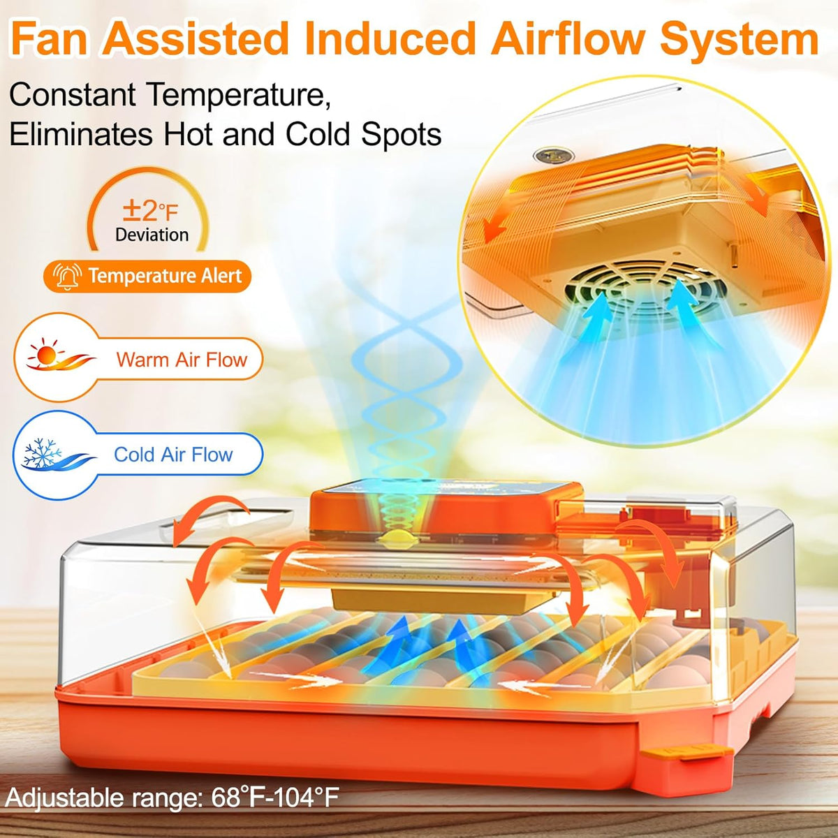 48 Egg Incubators for Hatching Eggs, Smart Egg Incubator with Automatic Egg Turning, Temperature and Humidity Control, Egg Candler, External Water Bottle Refill & Air Vent, 360° Clear View