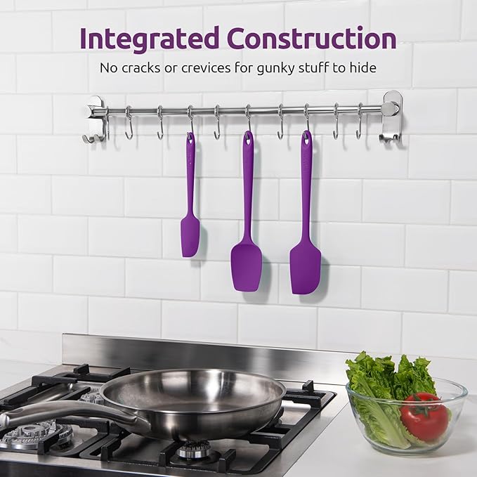 U-Taste Silicone Baking Spatula Set: 480ºF High Heat Resistant, Food Grade Flexible Rubber Kitchen Cooking Mixing Scraper, Food Grade Seamless Utensil for Nonstick Cookware Set of 3 (Purple)