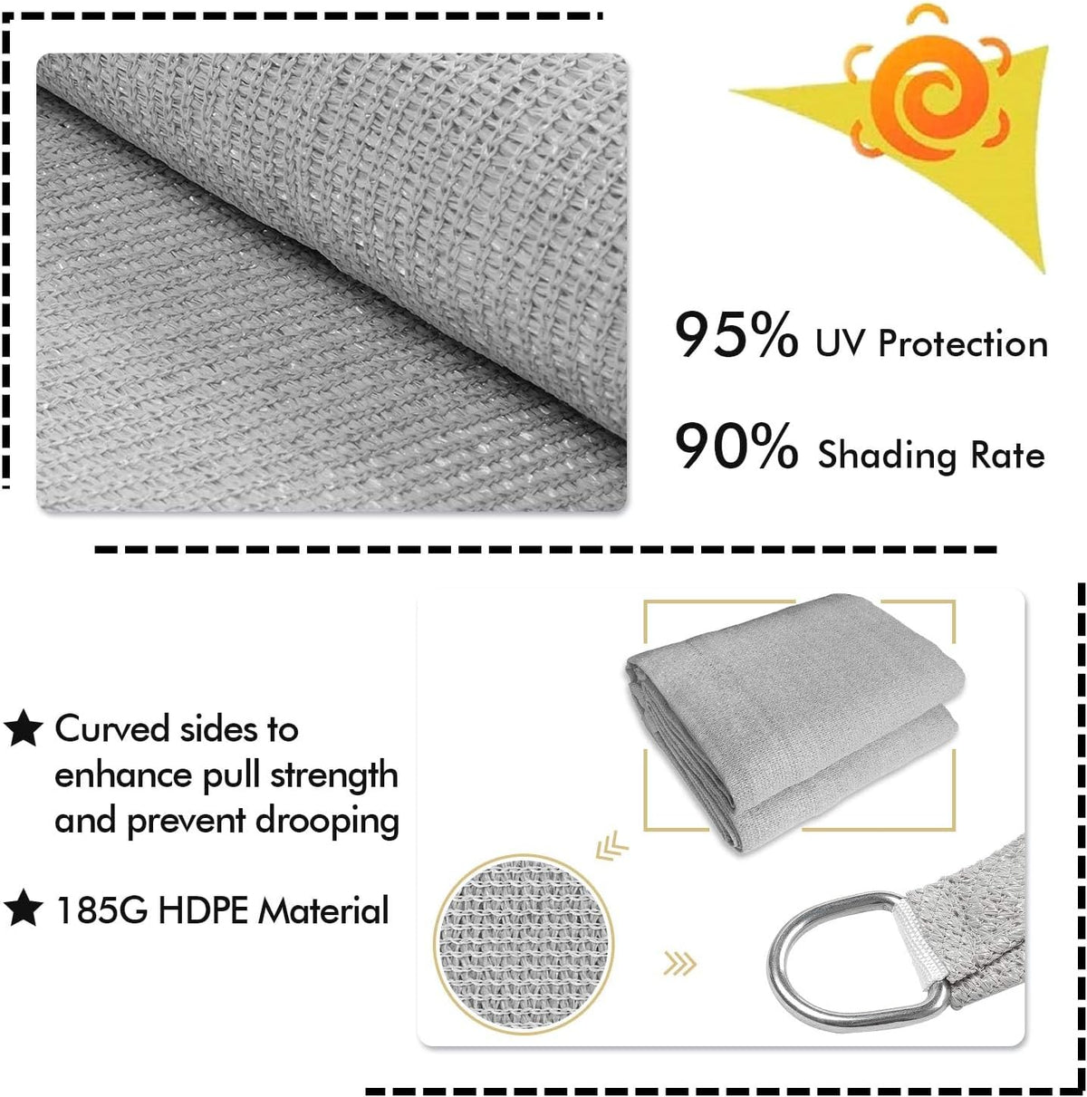 KANAGAWA Sun Shade Sail Curved 20'X26' Grey Rectangle Outdoor Shade Cover UV Blovk Canopy for Patio Garden Backyard Heavy Duty Permeable 185GSM (We Make Custom Size)