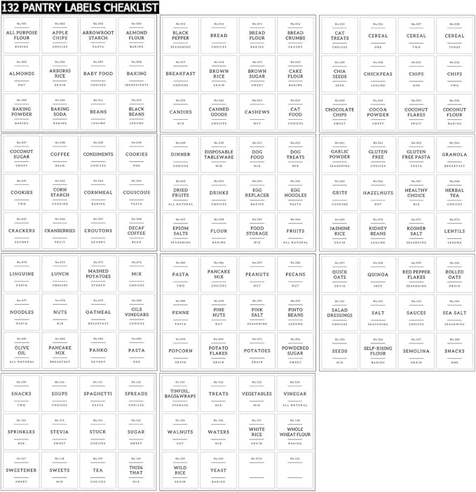 CZZGSM 6 Pack Square Kitchen Storage Jars with Airtight Bamboo Lids and 132 Pantry Labels - 35oz Glass Canisters With Wood Lids - Food Storage Containers for Coffee, Cookie, Tea, Spice