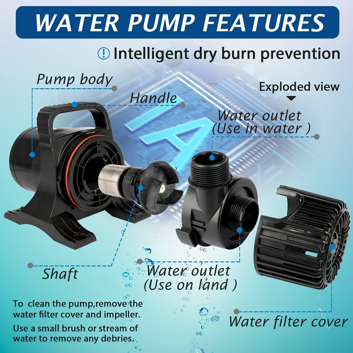 WaterRebirth (5700GPH-305W, UL listed) High Flow Large Fountain Submersible Water Pond Sump Pump Aquarium Electric Waterfall Pump Outdoor PS-5700