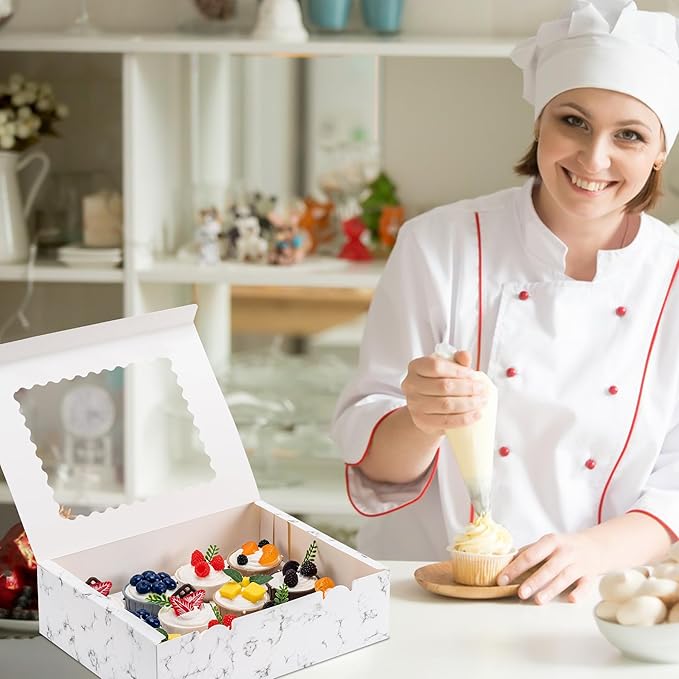 Hoewina 6PCS Cupcake Boxes - Hold 12 Count Cupcake Containers with Window, Food Grade Cupcake Holder Easy Transport and Presentation - Ideal for Cupcakes, Desserts, and More (Marble pattern)