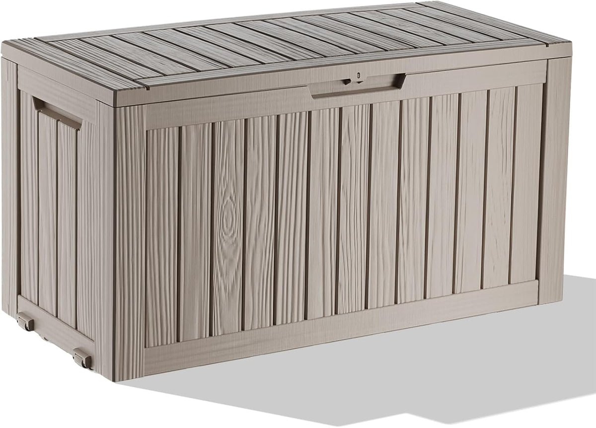 75 Gallon Outdoor Storage Box – Waterproof Deck Box for Patio & Garden,Light Brown