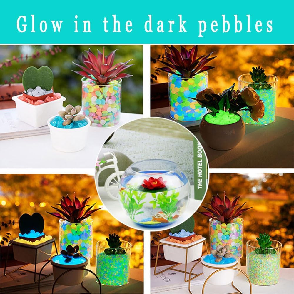 Glow in The Dark Stones 1000 Pcs Glow Pebbles Aquarium Rocks White Stones for Fish Tank Lawn Yard Garden Walkway Plant Pots