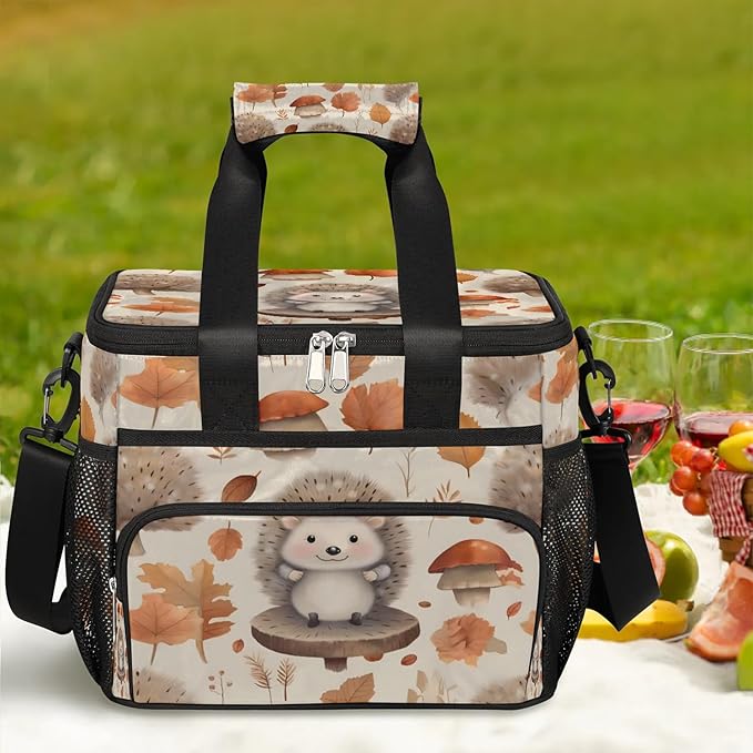 Pardick Lunch Box for Women Men Fall Hedgehog Leaf Insulated Lunch Bag Leakproof Large Lunchbox for Adults with Adjustable Shoulder Strap, Cooler Tote Bag for Work, Picnic, Beach