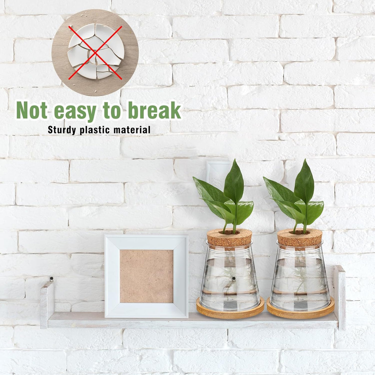 Baderke 12 Packs Plastic Desktop Vase with Hole Lid and Bamboo Stand Plant Propagation Stations Plant Growing in Water Hydroponic Home Office Table Decoration (Fresh Style)