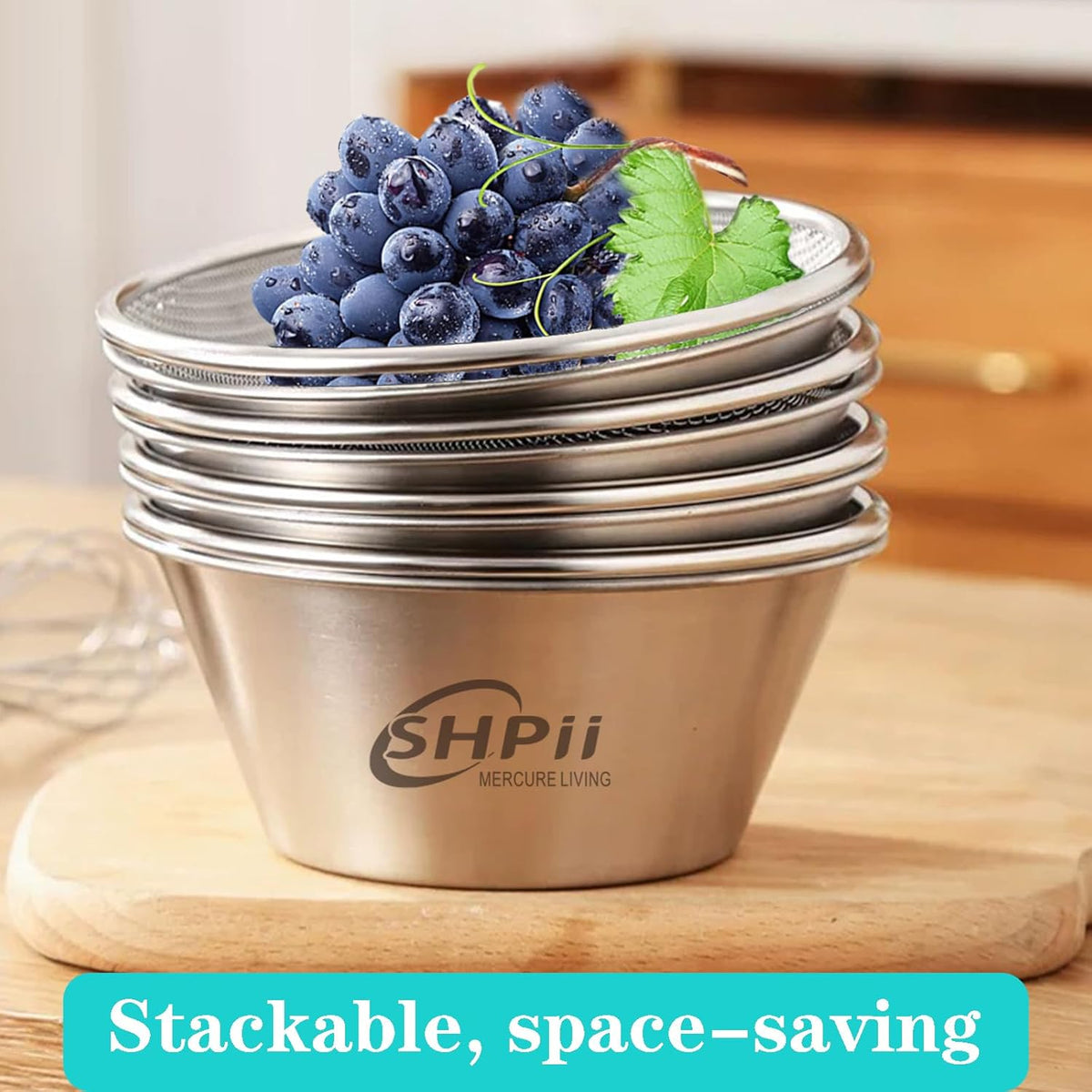 2 Piece Mini 304 Stainless Steel Colander with Mixing Bowl, Kitchen Cooking, Washing Fruits and Vegetables, Back of House Preparation (800ML)