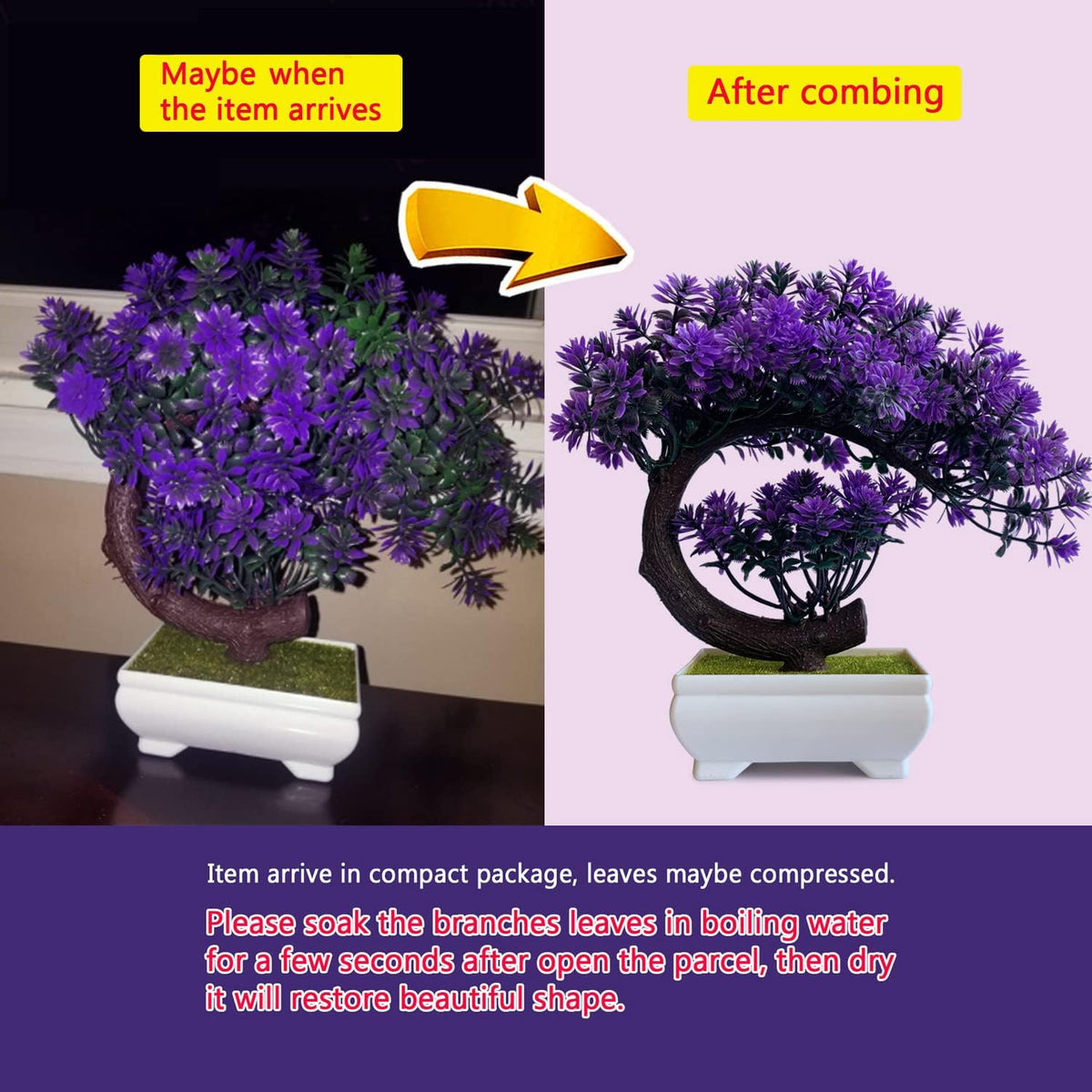 Small Artificial Plants Greenery Desktop Bonsai - Purple Plastic Fake Plants for Home Decor Indoor Bookshelf Office Desk Bathroom Room Decor, Tall 8.5"