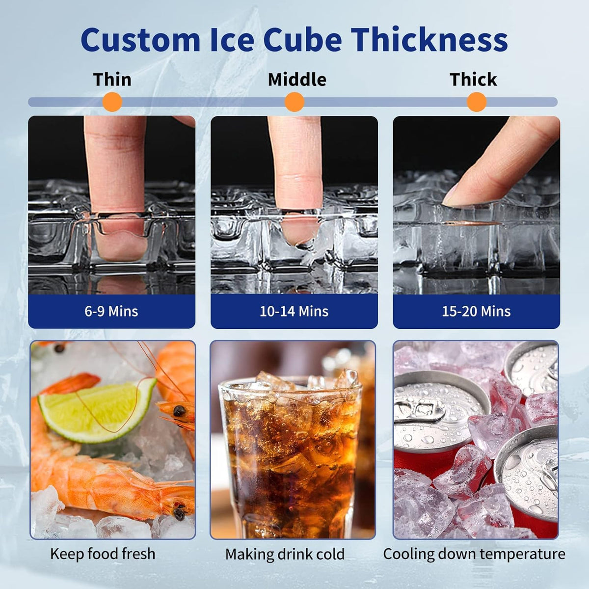 Commercial Ice Maker 160 LBS/24H, 15" Wide Under Counter Ice Maker with 35LBS Ice Storage Capacity, Commercial Ice Machine 63Pcs Clear Ice Cubes Built-in or Freestanding Large Ice Machine
