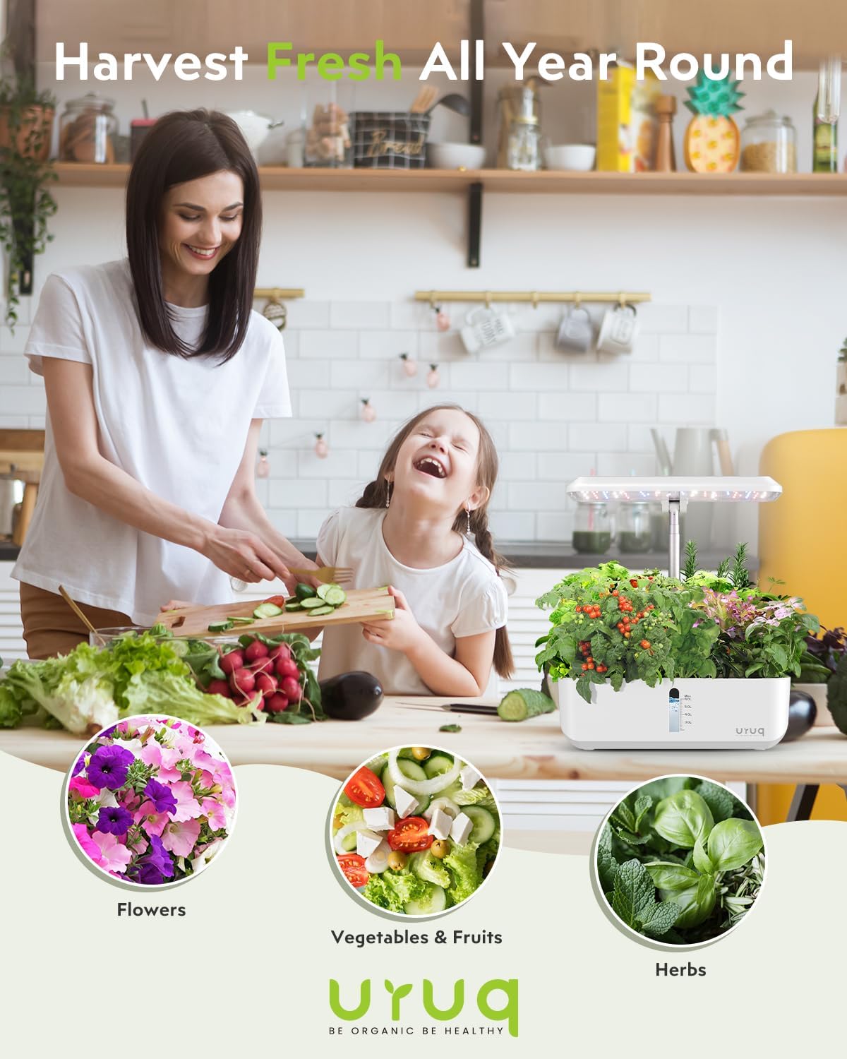 Hydroponics Growing System Indoor Garden: URUQ 12 Pods Indoor Gardening System with LED Grow Light Height Adjustable Plants Germination Kit Quiet Smart Pump - Hydroponic Planter Fresh Harvest White