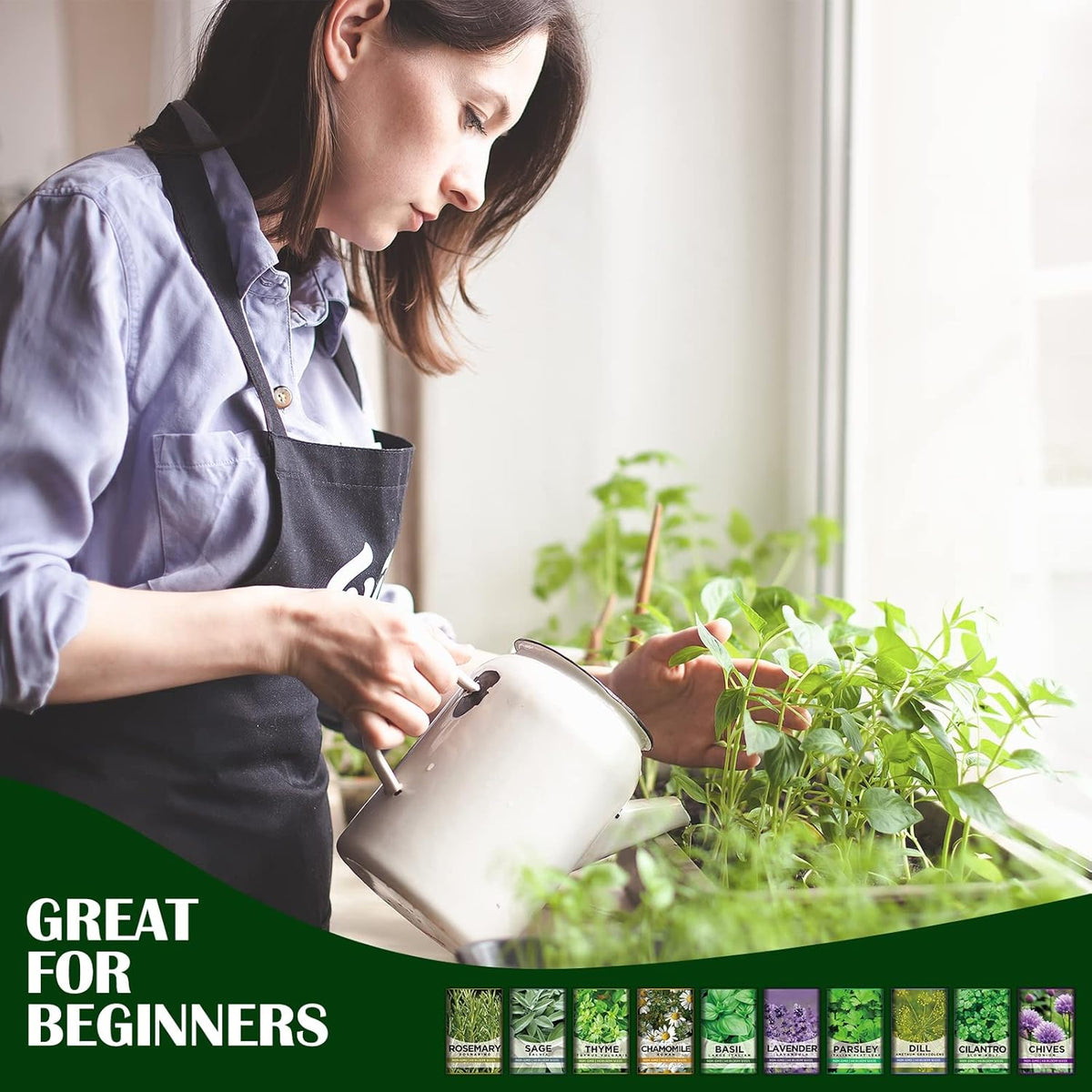 10 Kit Non-GMO Growing into Thyme, Lavender, Chamomile, Dill, Chives, Cilantro, Rosemary, Basil, Parsley, Sage Indoor/Outdoor for Kitchen Windowsill Gardening Gift