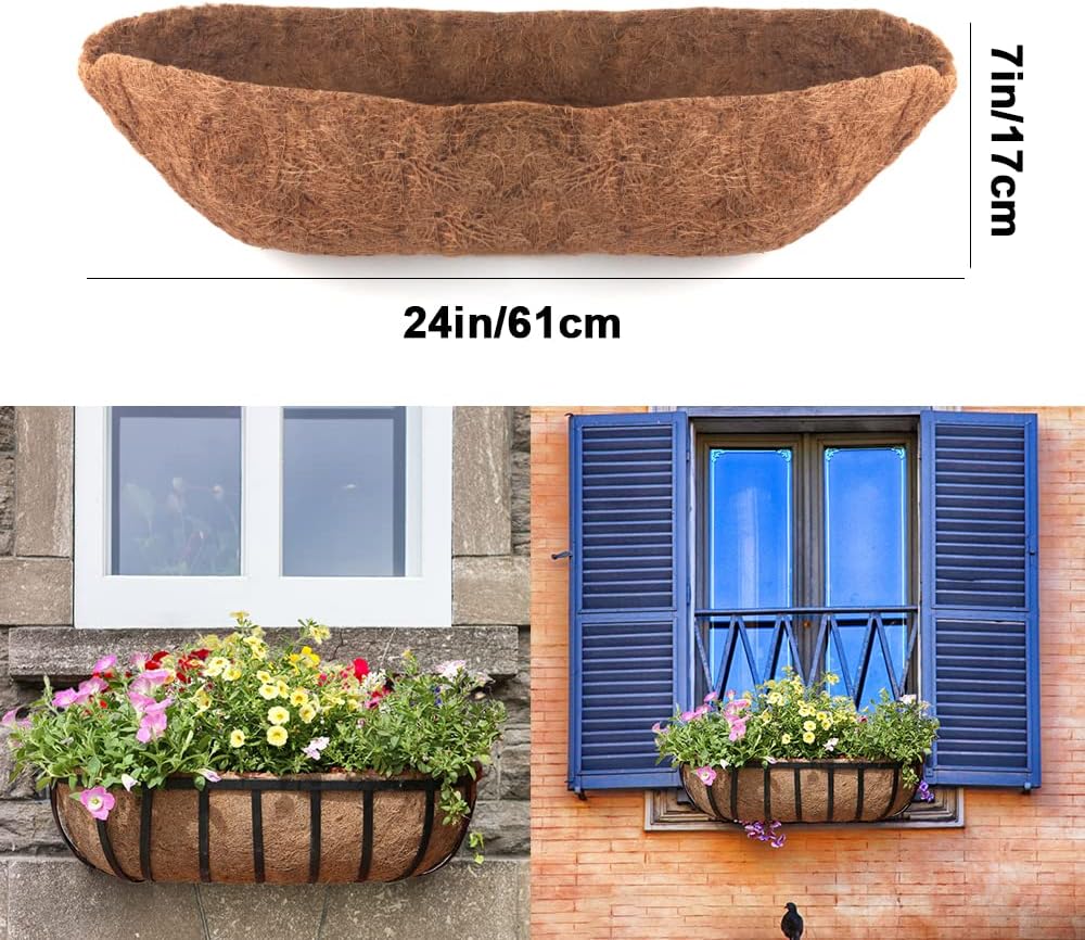 2 Pack Trough Coco Liner Fiber Replacement for Planters, 24/30/36/48 inch Half Moon Coconut Coir Planter for Window Box/Hanging Garden Vegetables Pot, Fence Flower Baskets