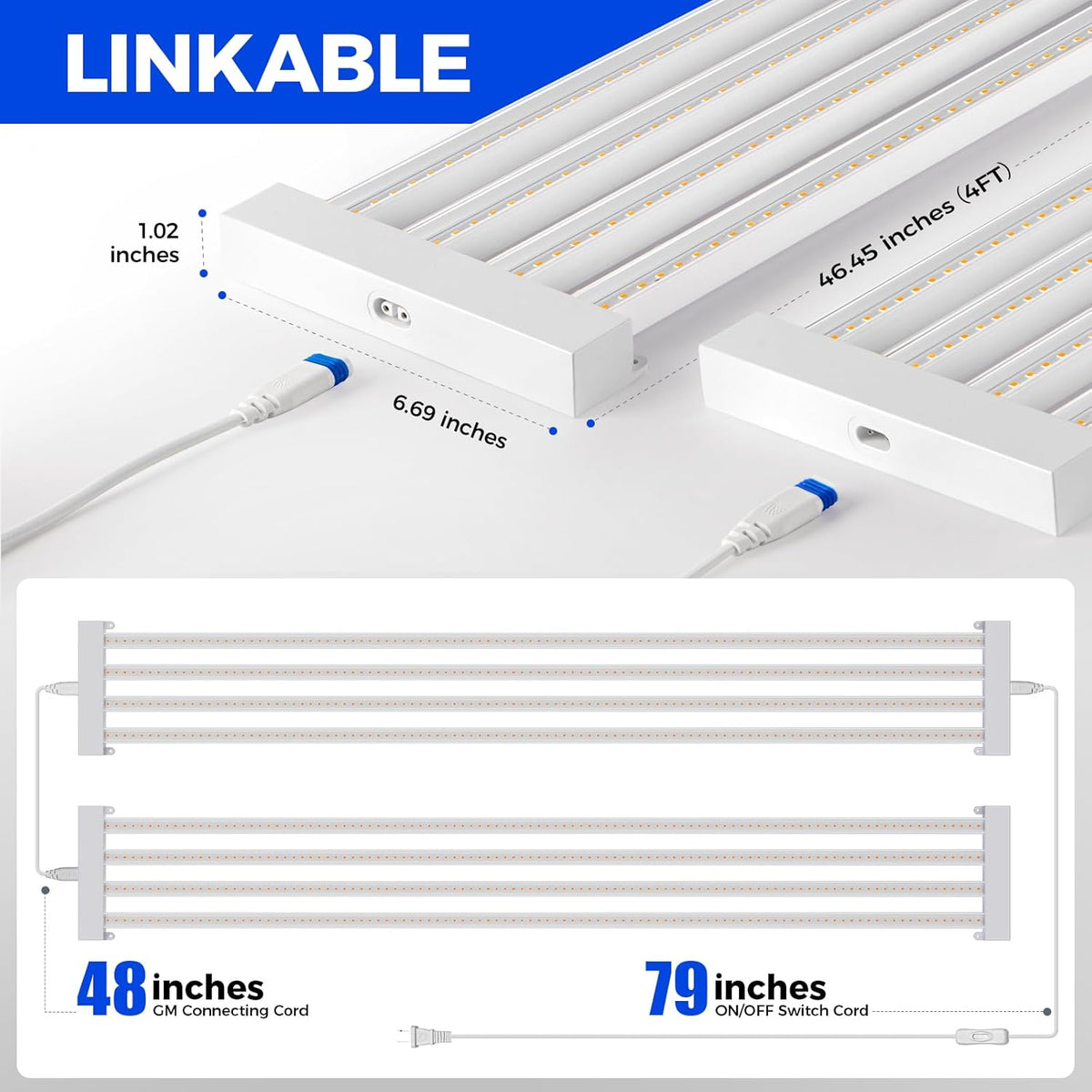 Barrina TX-L84 4FT Grow Light, 168W (2 x 84W), 4 LED Panels Wider Coverage, Full Spectrum, High PPFD, Linkable, Hanging Fixture, Plant Stand with Grow Light for Indoor, Seeding, Vegetable, 2 Packs