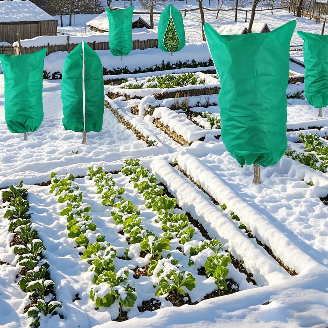 Plant Covers Freeze Protection 2-Pack, Frost Covers with Zipper Drawstring, Outdoor Winter Frost Cold Weather Shrubs Trees Jacket Covers (47.3" x 70.9",Green)