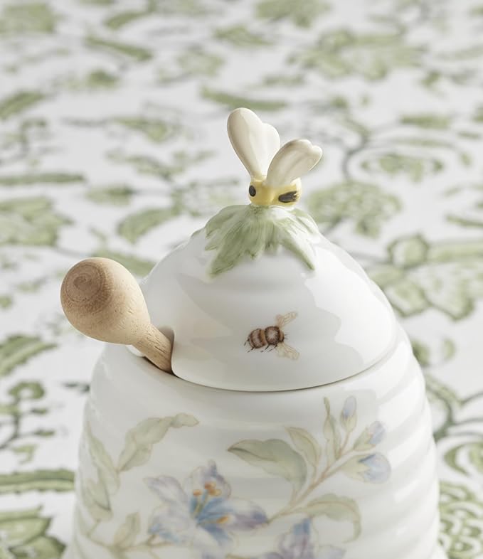 Lenox Home And Kitchen, Butterfly Meadow Beehive Honey Pot, Porcelain Material, Dishwasher Safe, Honey Jar, Honeypot, Bee And Flower Design, Bee Decor, Home Decor (White, 1 Piece, 10 Ounce Capacity)
