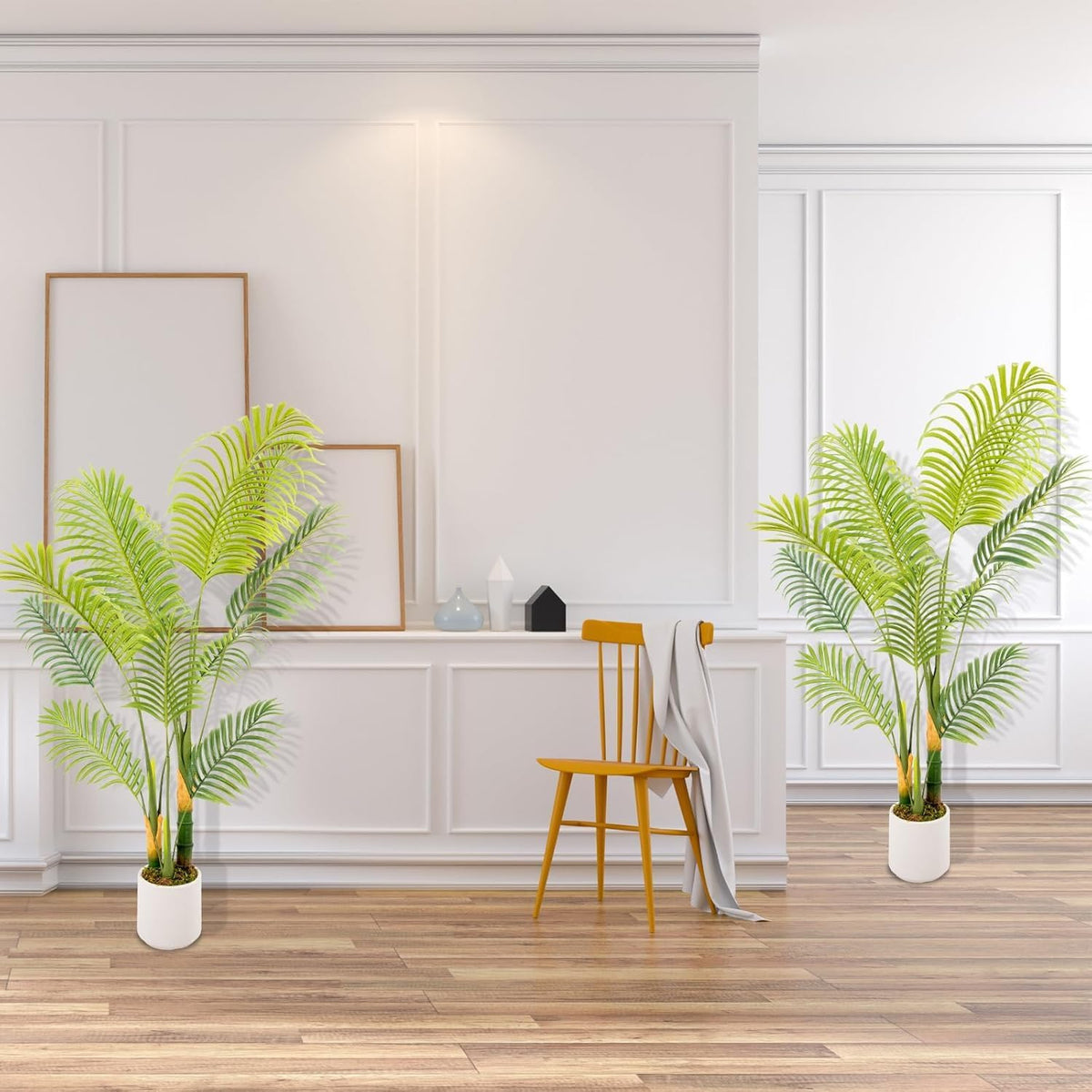 Artificial Fake Palm Tree 5FT 2Pack with White Planter & Free Moss, UV Resistant Artificial Palm Tree for Outdoors, Fake Plants for Poolside Home Room Decor, Faux Plants Outdoor Decor
