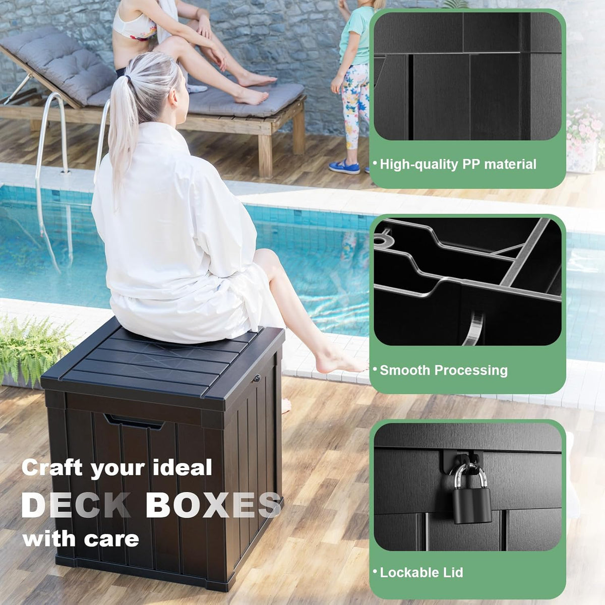 DRATO 50 Gallon Deck Box, Outdoor Storage Box for Patio Cushion, Sports Equipment, Garden Tools,Waterproof Patio Storage box, Lockable (Black)