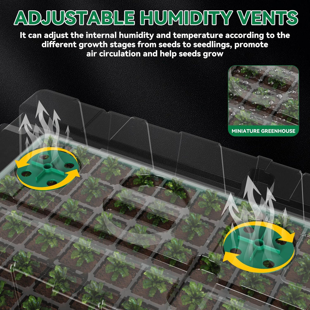 120 Cell Seed Starter Tray, Seed Starter Kit with Growth Light, 3.54-inch Humidity Dome Seedling Germinatio Starter Kit, Indoor Seed Germination Tray for Plant Reproduction and Seed Initiation.