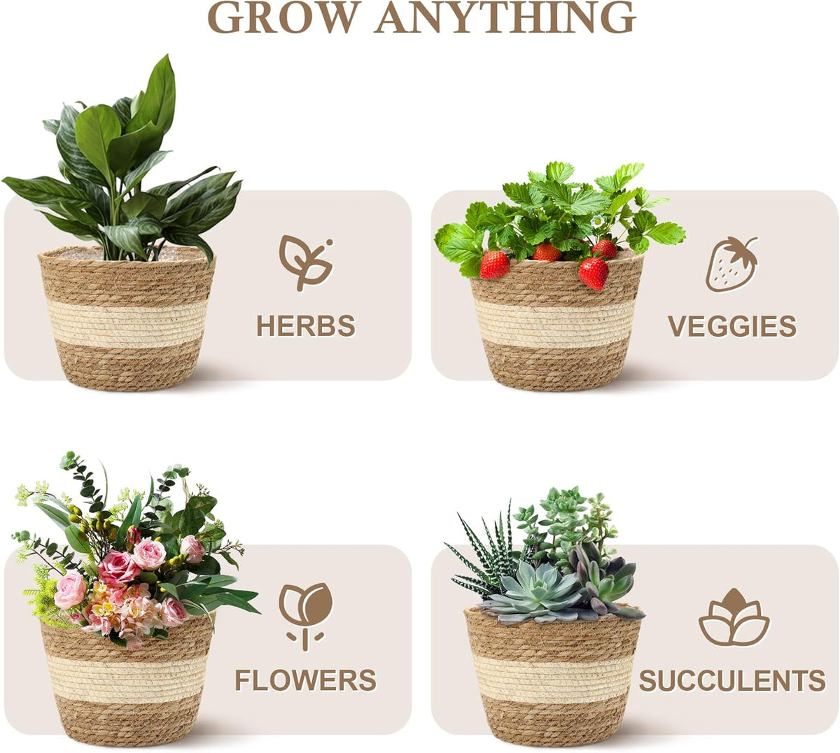 Athaliah Plant Basket, 3 PCS Plant Baskets Indoor with Plastic Liner, Water Hyacinth and Corn Stalk Woven Planters Flower Basket, Planter Basket for Rustic Home Floor Potted Pots Decor