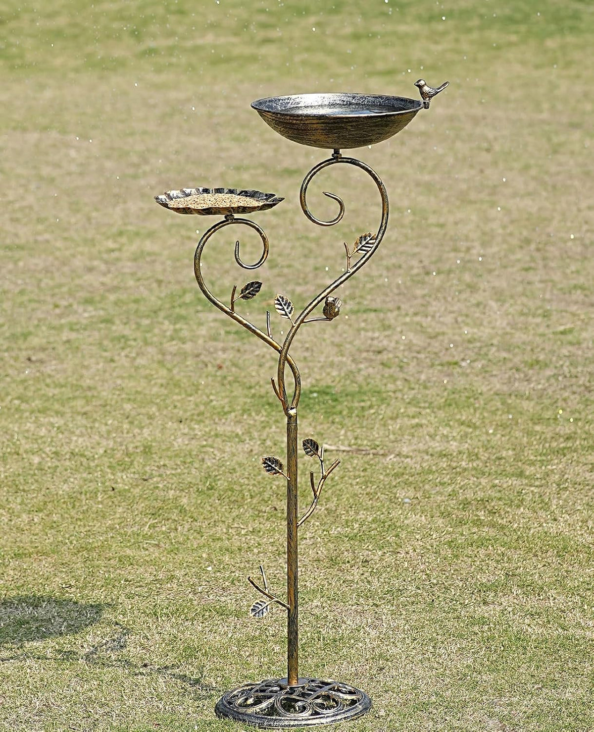 37" H Cast Iron Pedestal Bird Bath, 2 in1 Bird Baths for Outdoors/Metal Bird Feeder Bowl Tray,Vintage Metal Bird Bath Garden Yard Decor