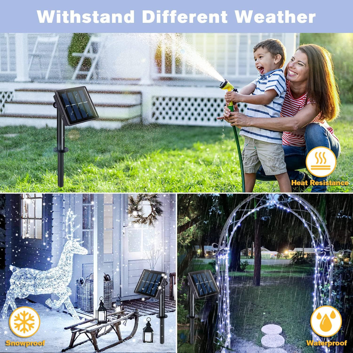 JMEXSUSS 4 Pack 100 LED Solar String Lights for Outside, 33ft White Solar Fairy Lights Outdoor Waterproof, 8 Modes Solar Christmas Lights for Garden Yard Tree Wedding Decorations