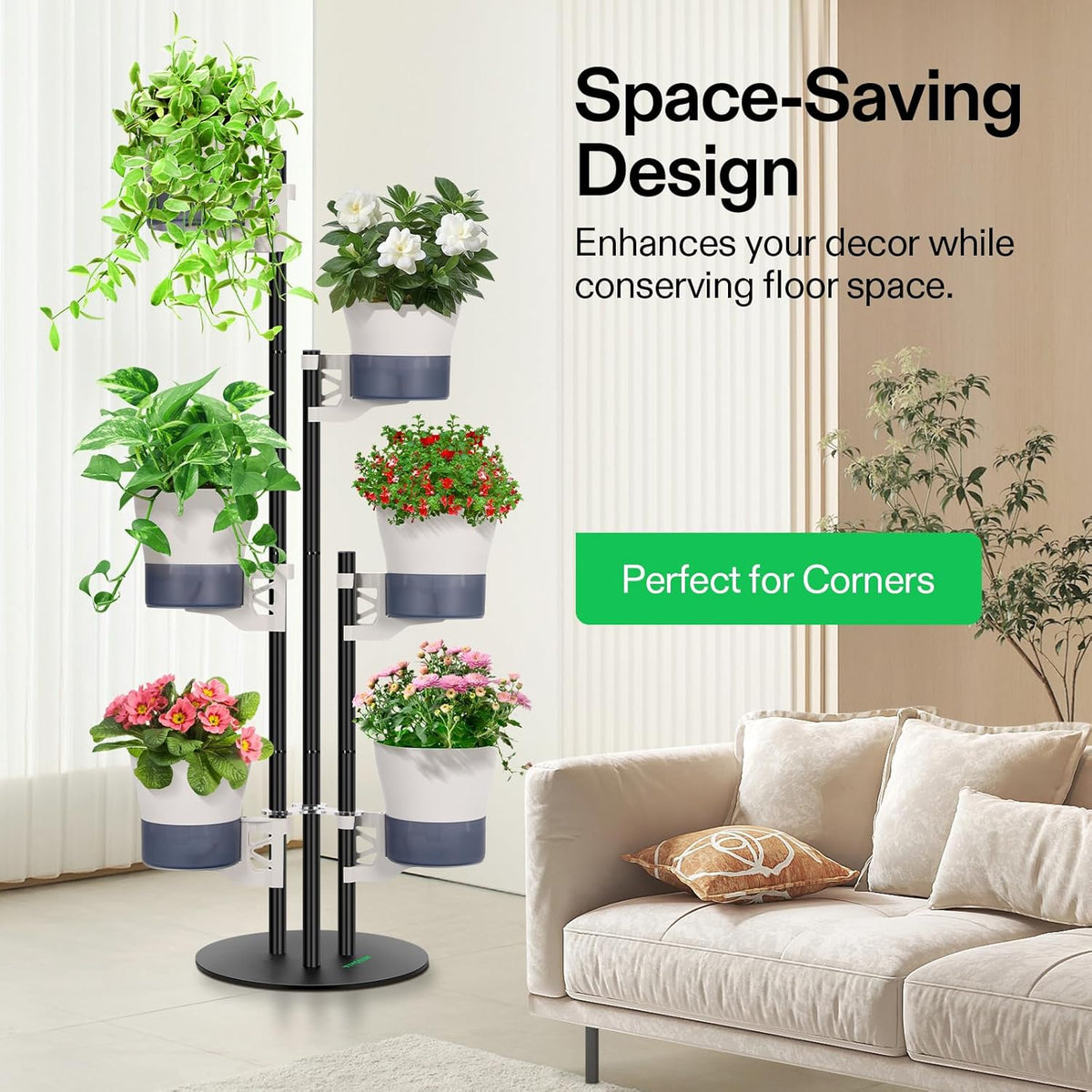 VIVOSUN Metal Plant Stand, 6-Tier Tall Vertical Planter Tower with Self-Watering Planters, Modular Shelf for Indoor & Outdoor Use